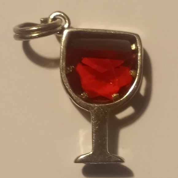 Sterling Silver w/Red CZ Wine Glass Charm. - Picture 2 of 7